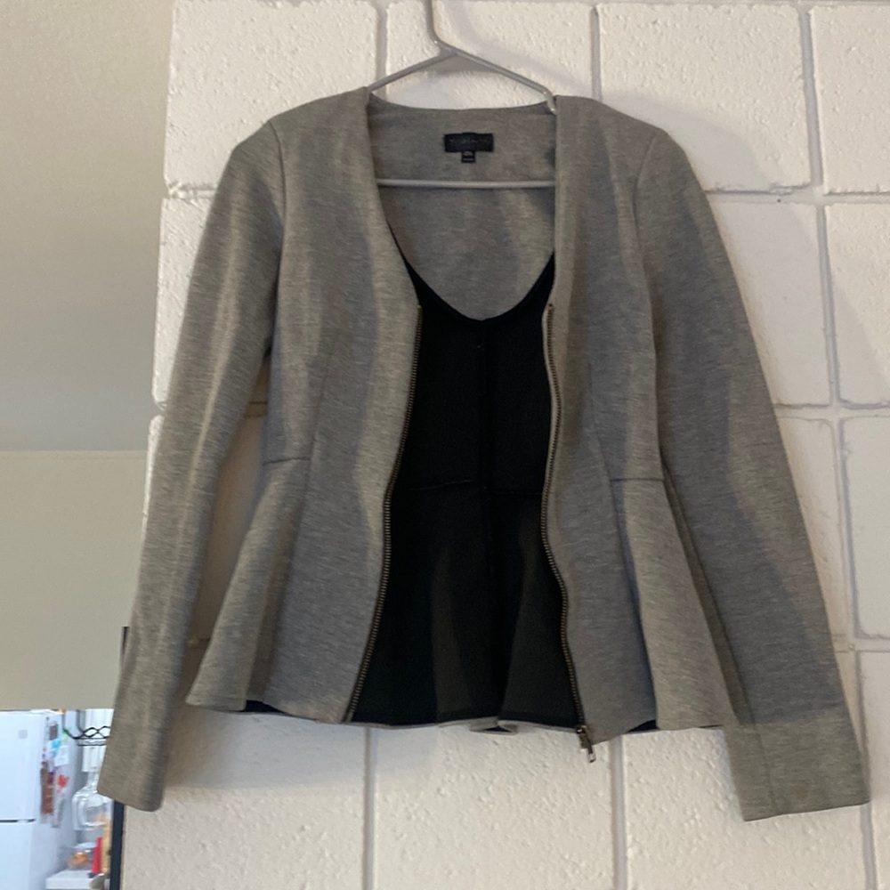 TOPSHOP Nicola Gray V-Neck Peplum Blazer Jacket